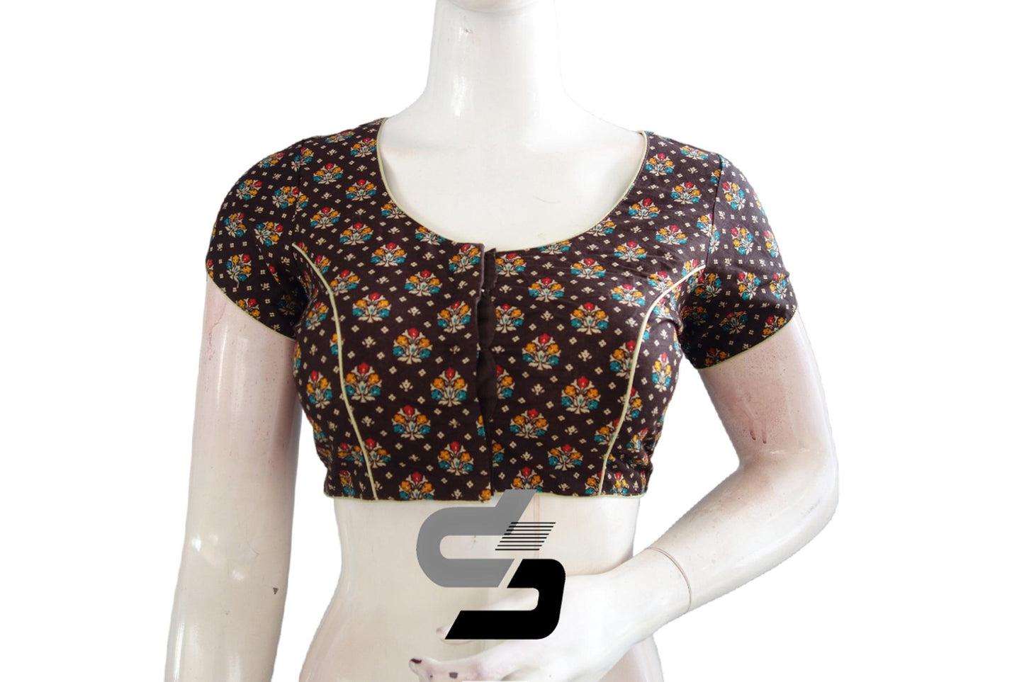 Brown Color Patola Print Cotton Readymade Saree Blouse - D3blouses