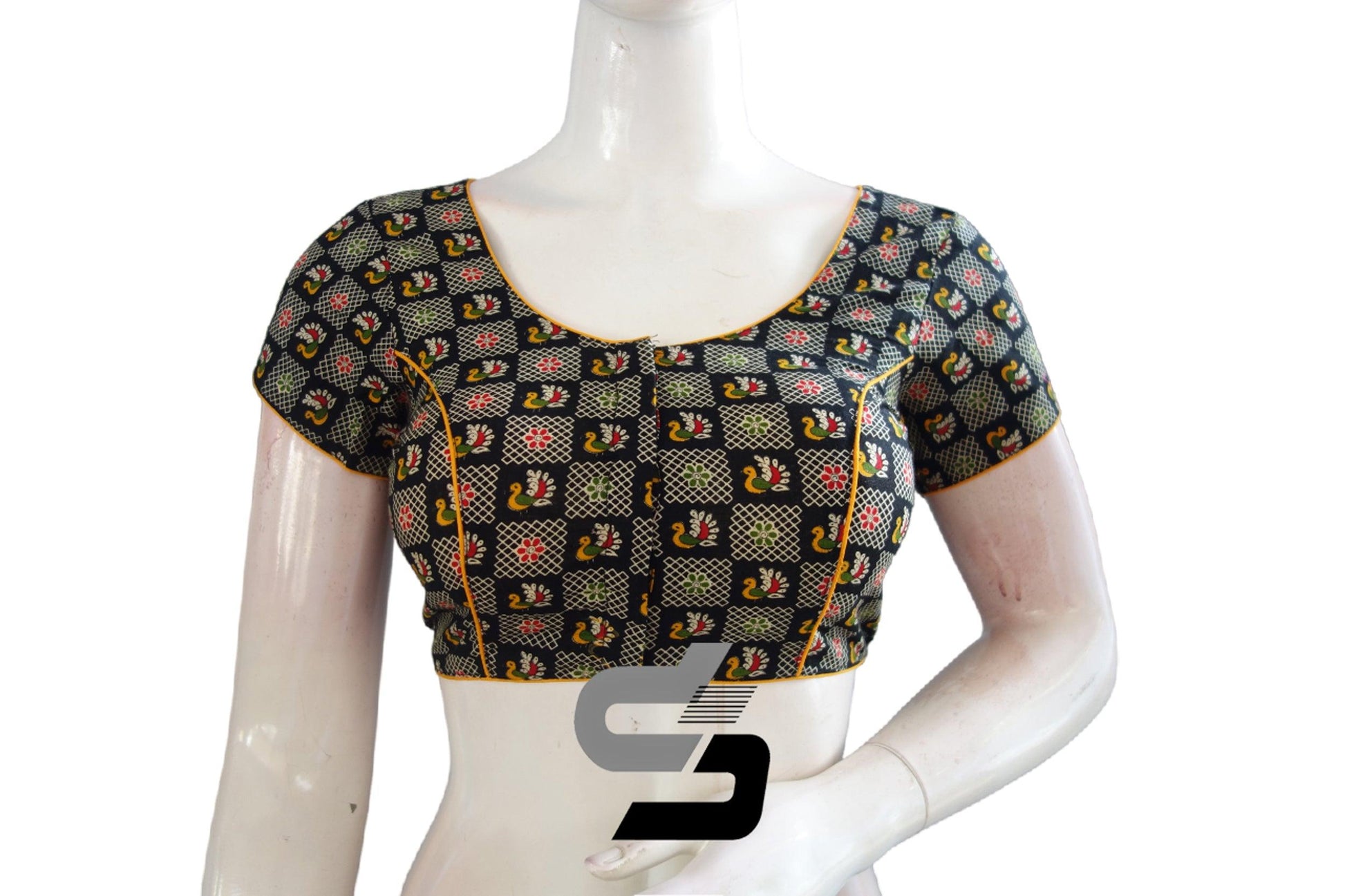 Black Color Patola Print Cotton Readymade Saree Blouse - D3blouses