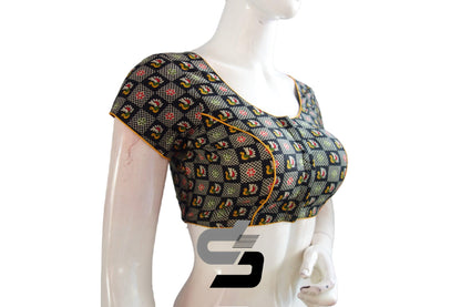 Black Color Patola Print Cotton Readymade Saree Blouse - D3blouses