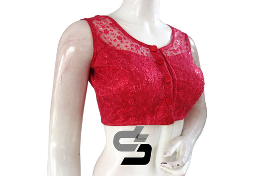 Raspberry Pink Color Netted Embroidery Designer Readymade Blouse - D3blouses