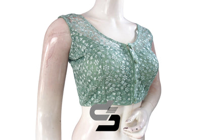Pastel Green Color Netted Embroidery Designer Readymade Blouse - D3blouses