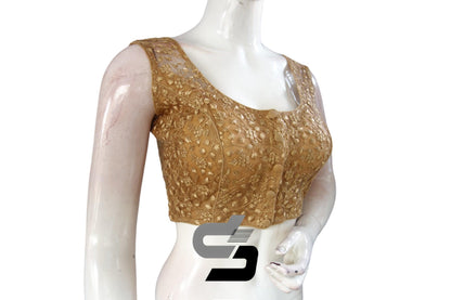 Gold Color Netted Embroidery Designer Readymade Blouse - D3blouses