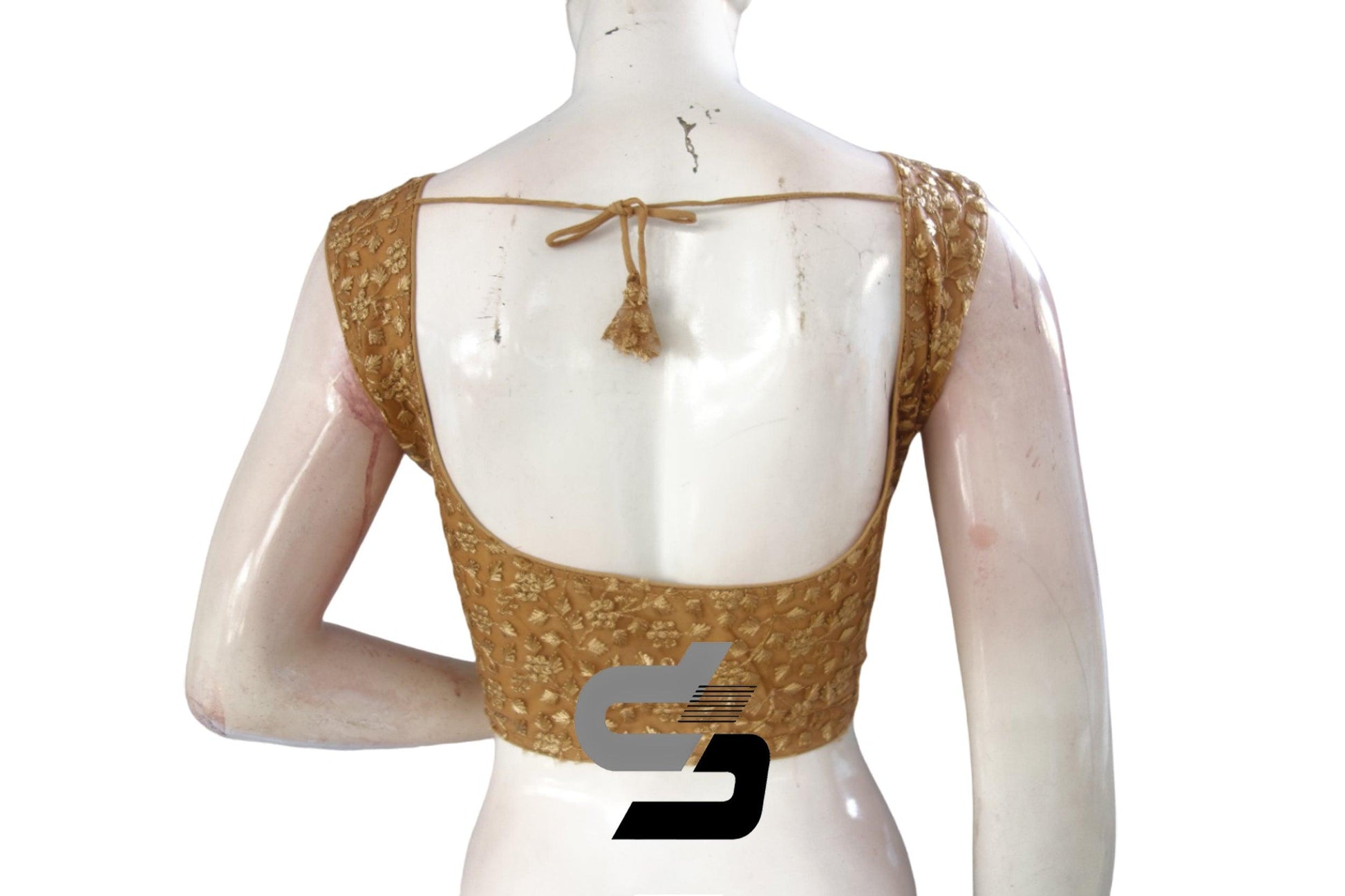 Gold Color Netted Embroidery Designer Readymade Blouse - D3blouses