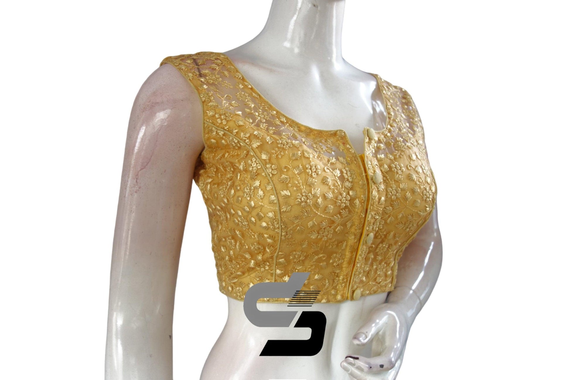 Yellow Color Netted Embroidery Designer Readymade Blouse - D3blouses