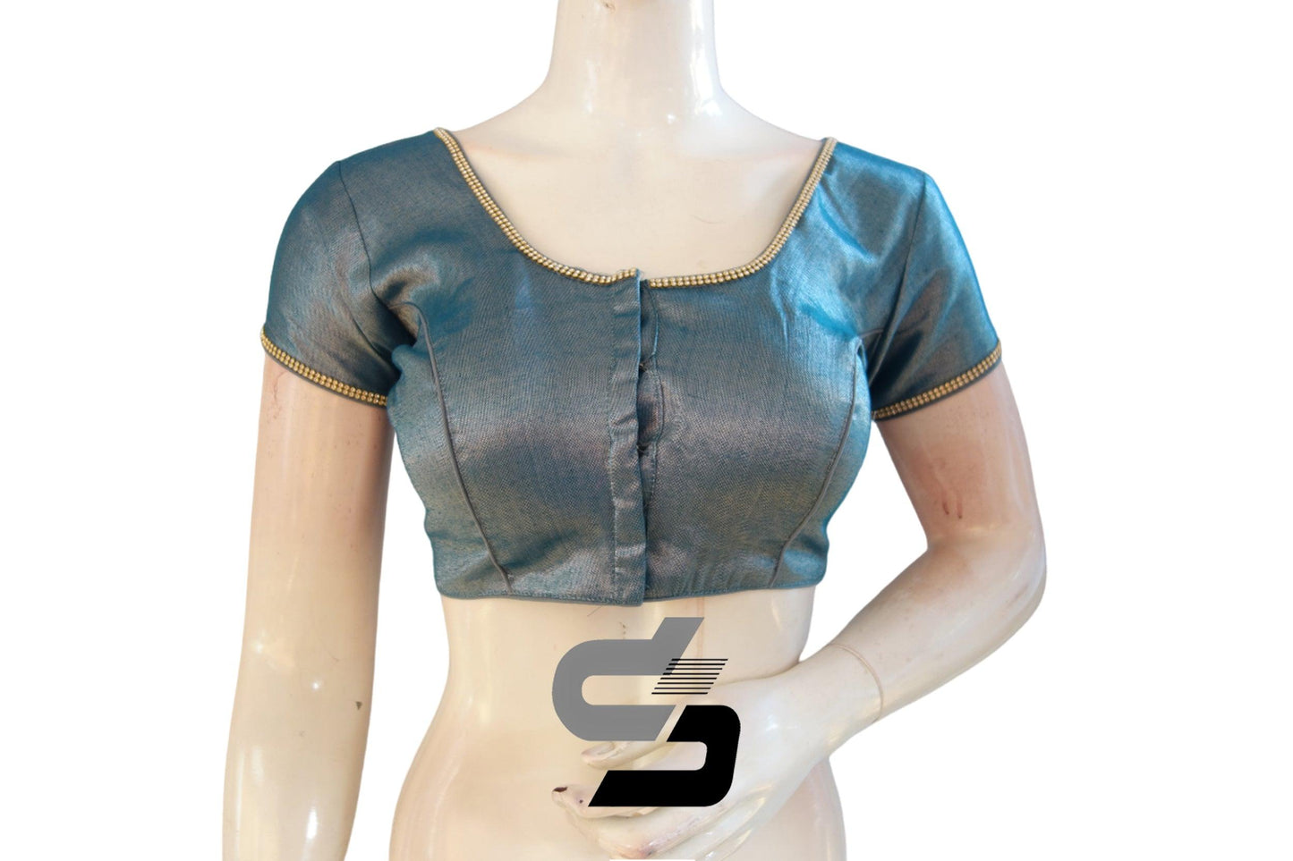 Blue Color Plain Tissue Readymade Blouses With Stone Work - D3blouses