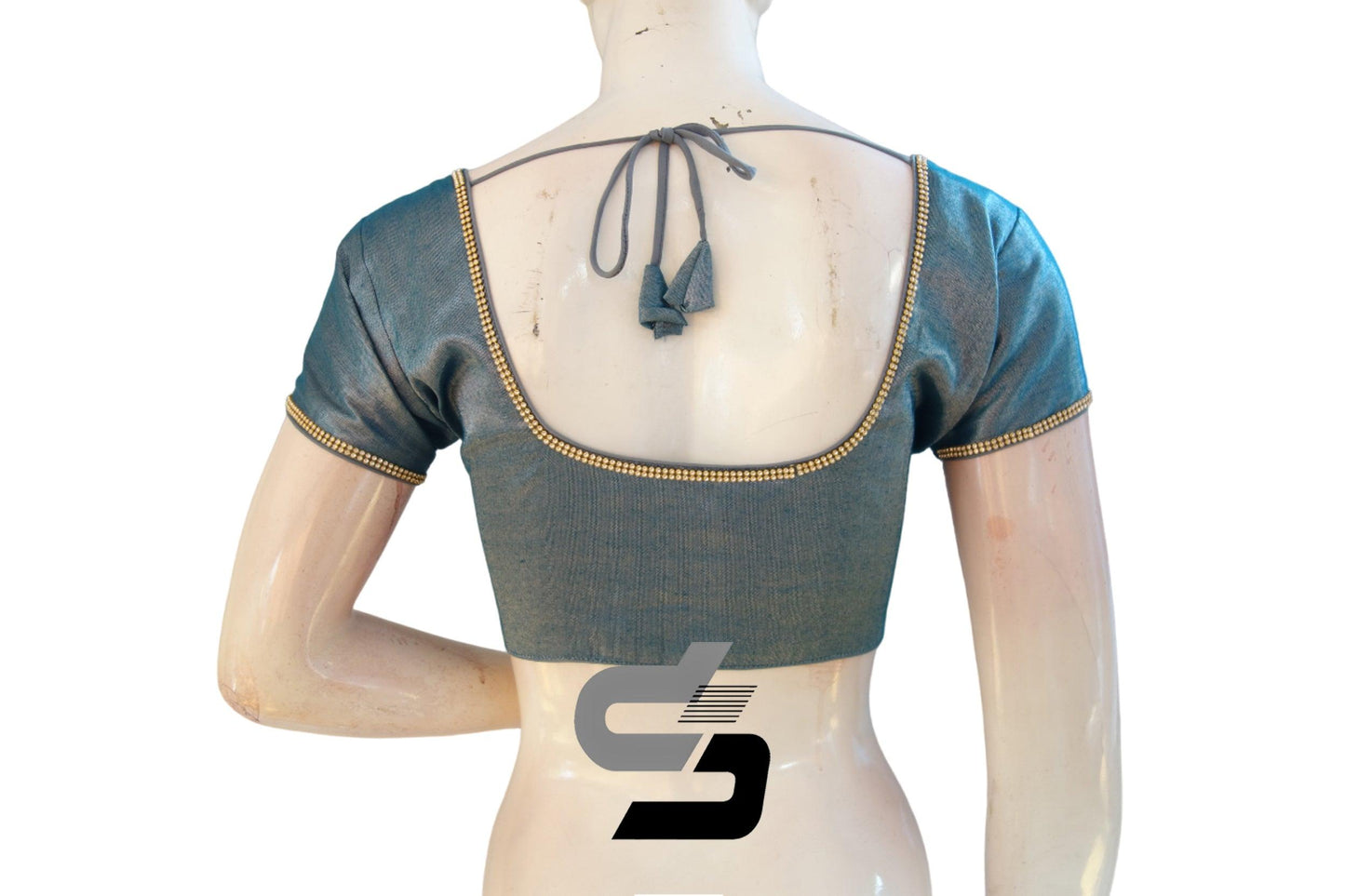 Blue Color Plain Tissue Readymade Blouses With Stone Work - D3blouses