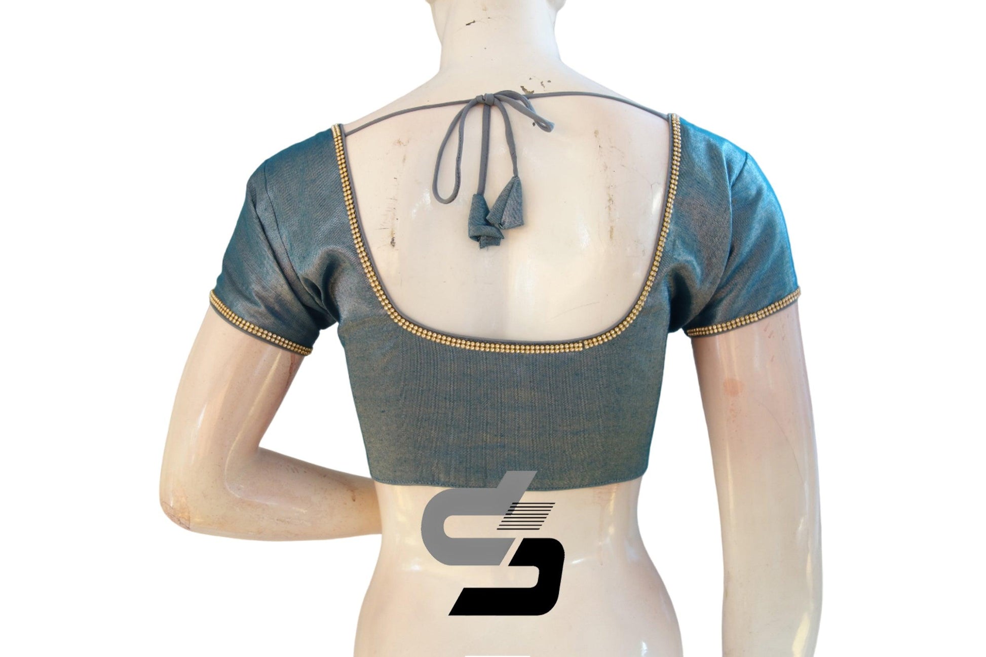 Blue Color Plain Tissue Readymade Blouses With Stone Work - D3blouses