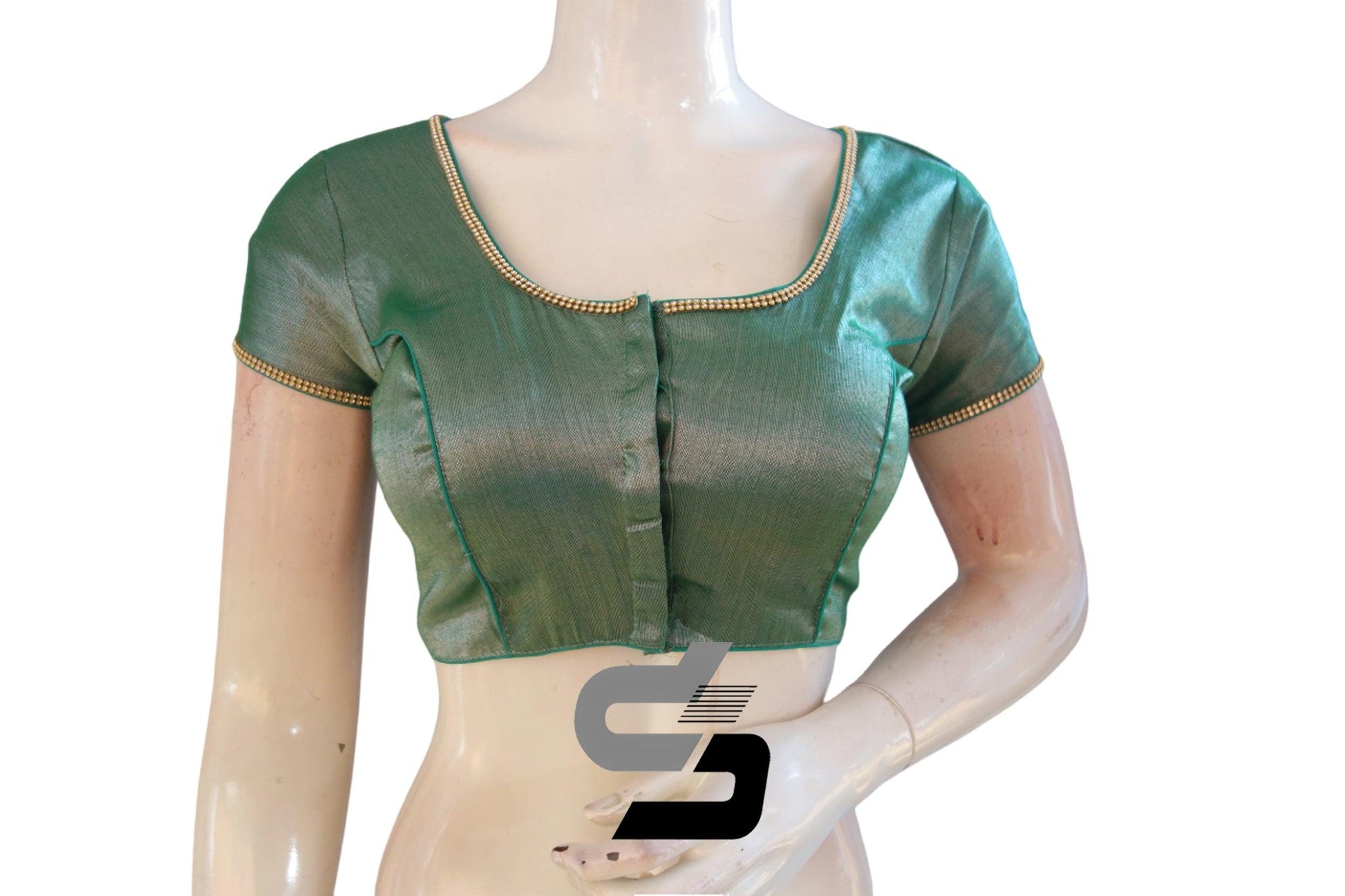 Green Color Plain Tissue Readymade Blouses With Stone Work - D3blouses
