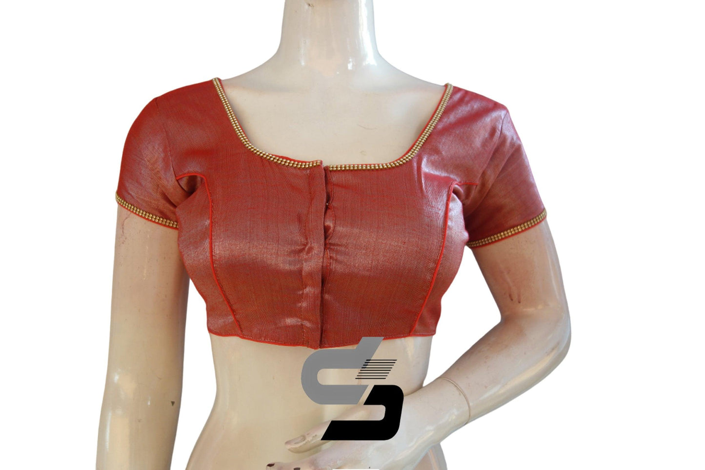 Red Color Plain Tissue Readymade Blouses With Stone Work - D3blouses