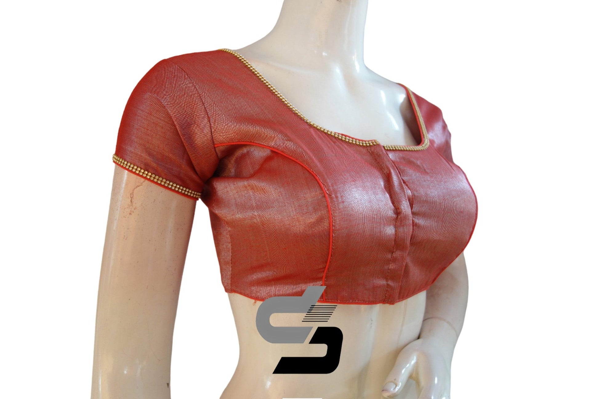 Red Color Plain Tissue Readymade Blouses With Stone Work - D3blouses