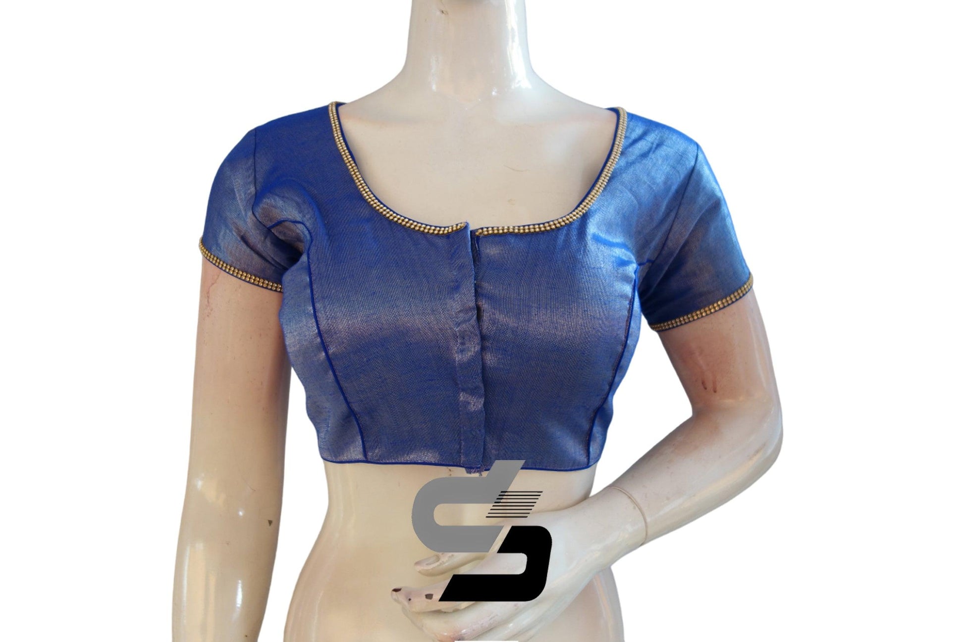 Royal Blue Color Plain Tissue Readymade Blouses With Stone Work - D3blouses