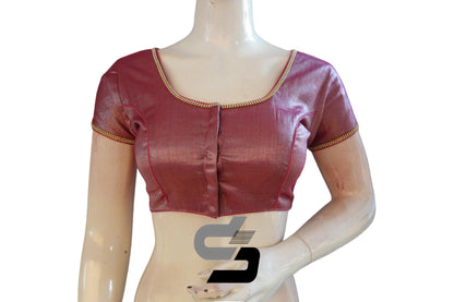 Dark Magenta Color Plain Tissue Readymade Blouses With Stone Work - D3blouses