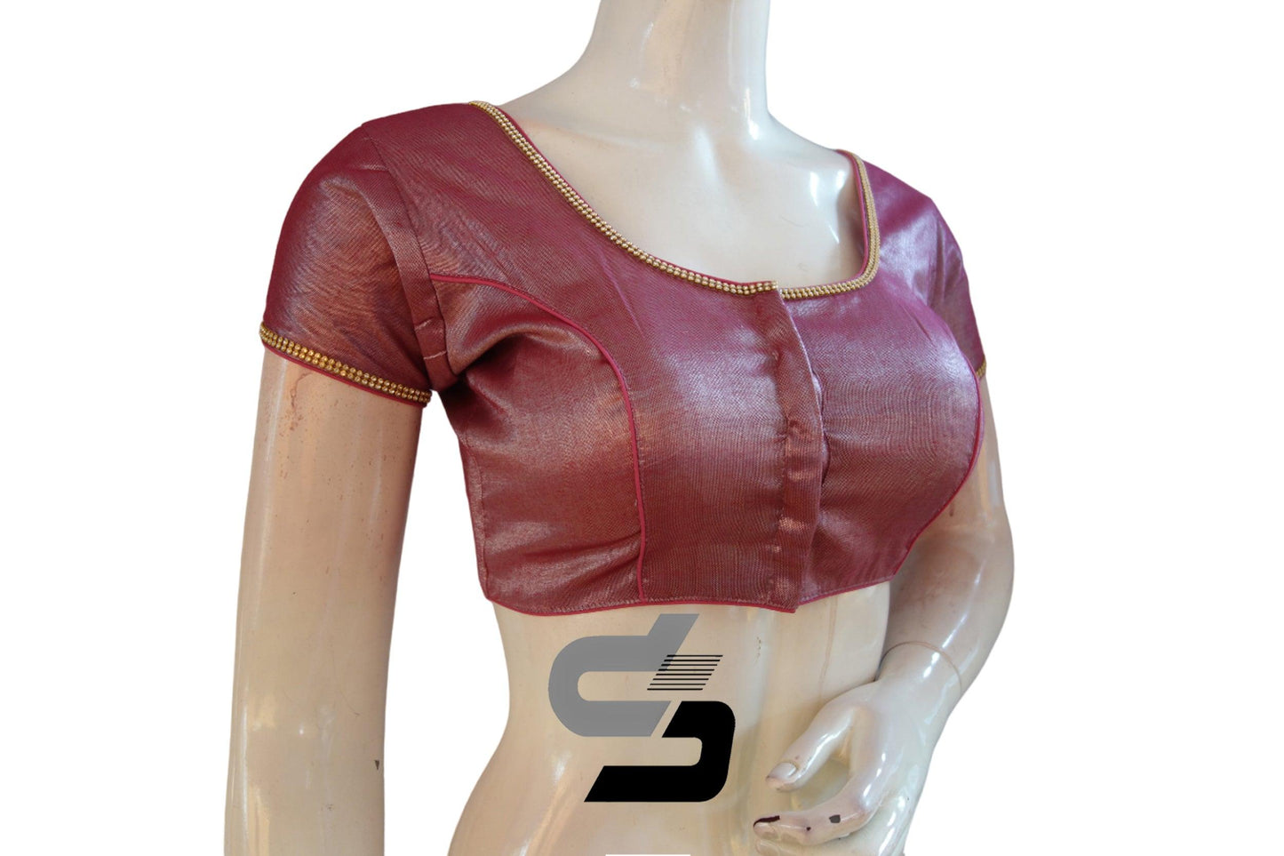 Dark Magenta Color Plain Tissue Readymade Blouses With Stone Work - D3blouses