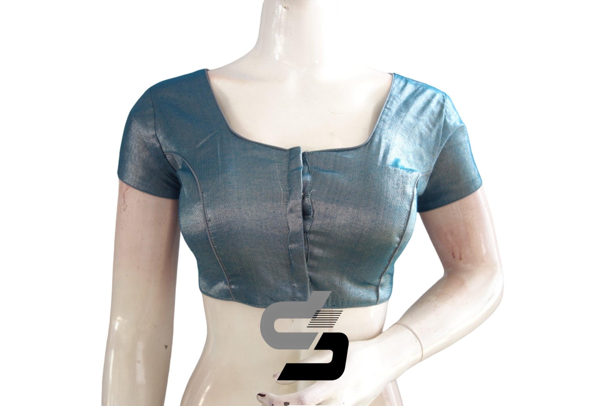 Blue Color Plain Tissue Readymade Blouses - D3blouses