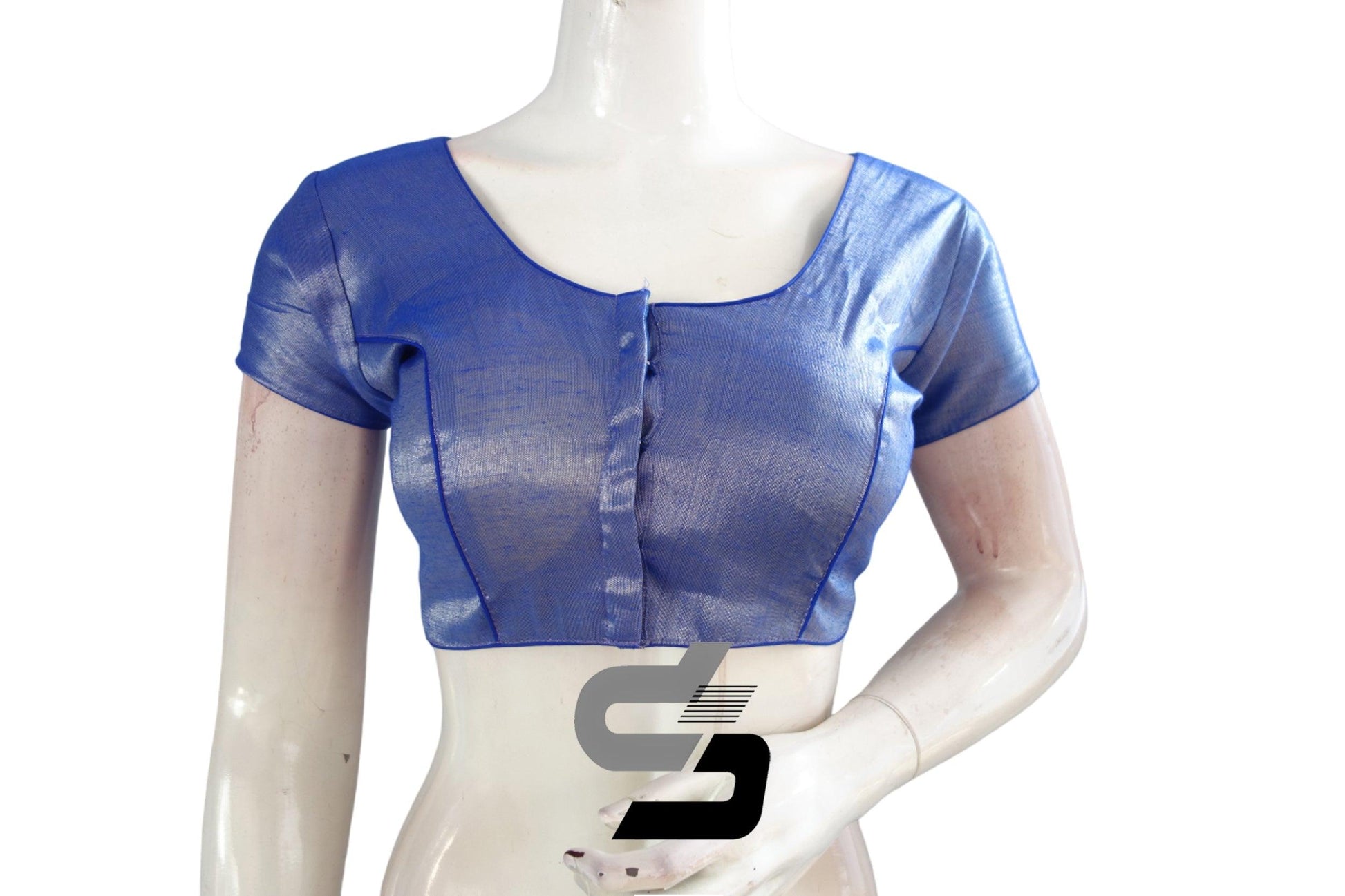 Royal Blue Color Plain Tissue Readymade Blouses - D3blouses