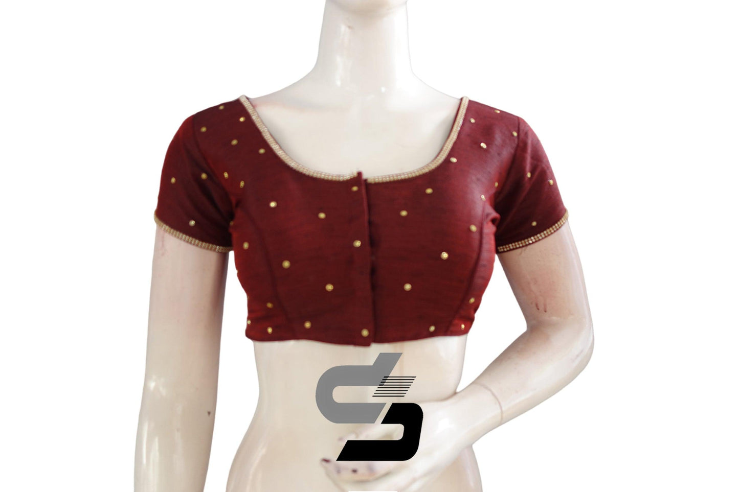 "Exquisite Wine Color Moti Stone Readymade Blouse: Timeless Elegance for Your Wardrobe" - D3blouses