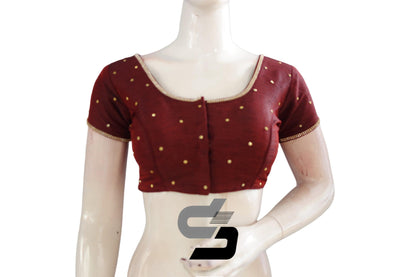 "Exquisite Wine Color Moti Stone Readymade Blouse: Timeless Elegance for Your Wardrobe" - D3blouses