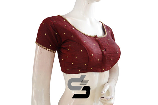 "Exquisite Wine Color Moti Stone Readymade Blouse: Timeless Elegance for Your Wardrobe" - D3blouses