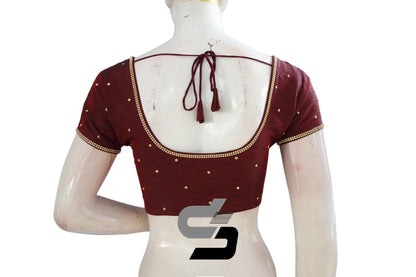 "Exquisite Wine Color Moti Stone Readymade Blouse: Timeless Elegance for Your Wardrobe" - D3blouses