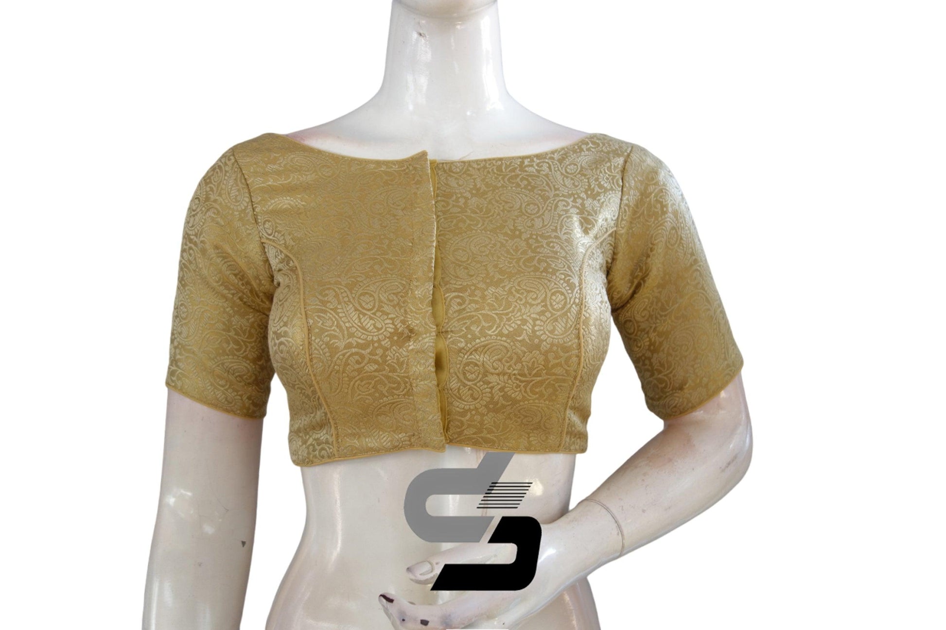 "Upgrade Your Wardrobe with Gold Color Indian Party Wear Readymade Saree Blouses" - D3blouses