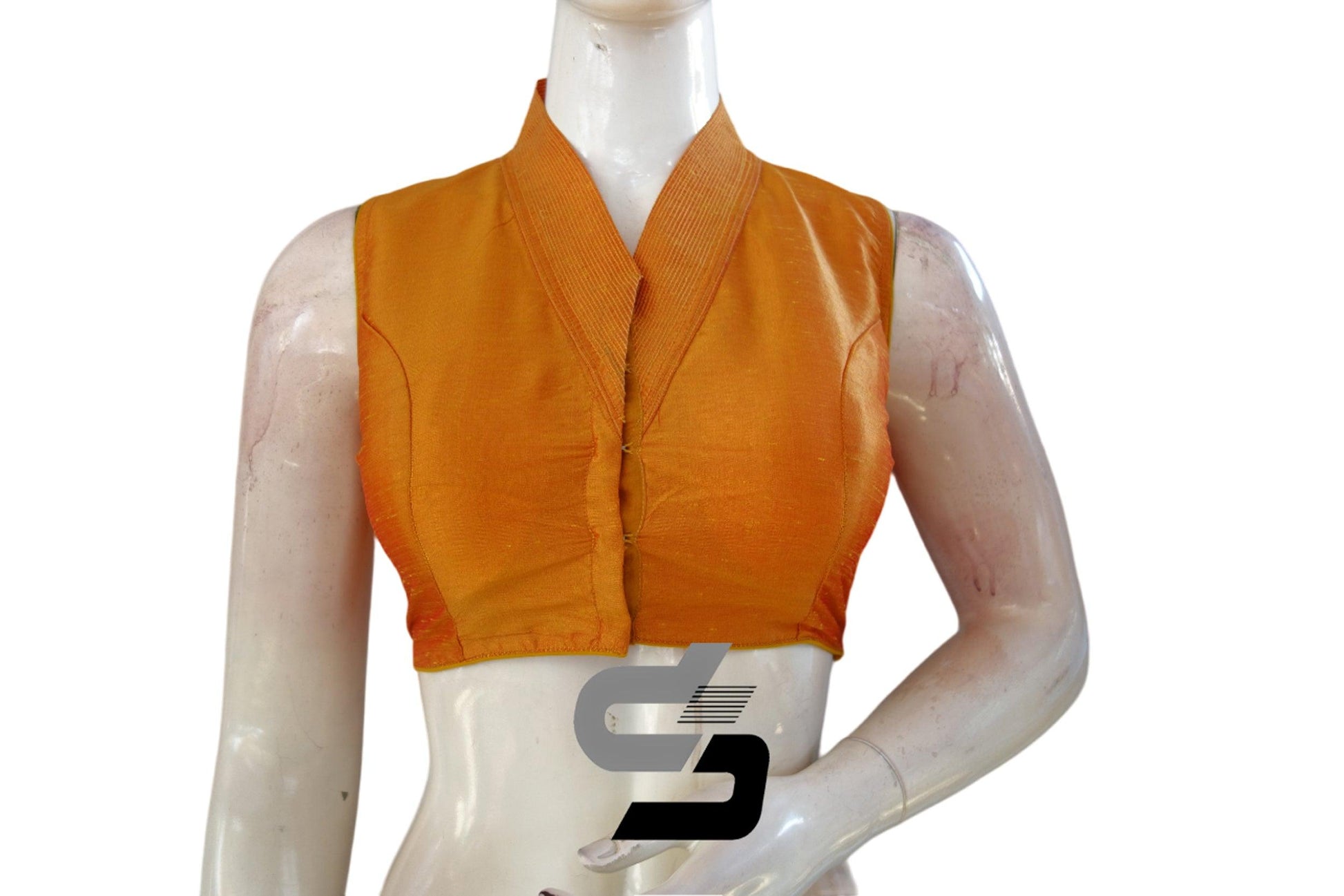 "Statement-Making Style: Ready-to-Wear Mustard Orange Sleeveless Blouse with Collar Neck" - D3blouses