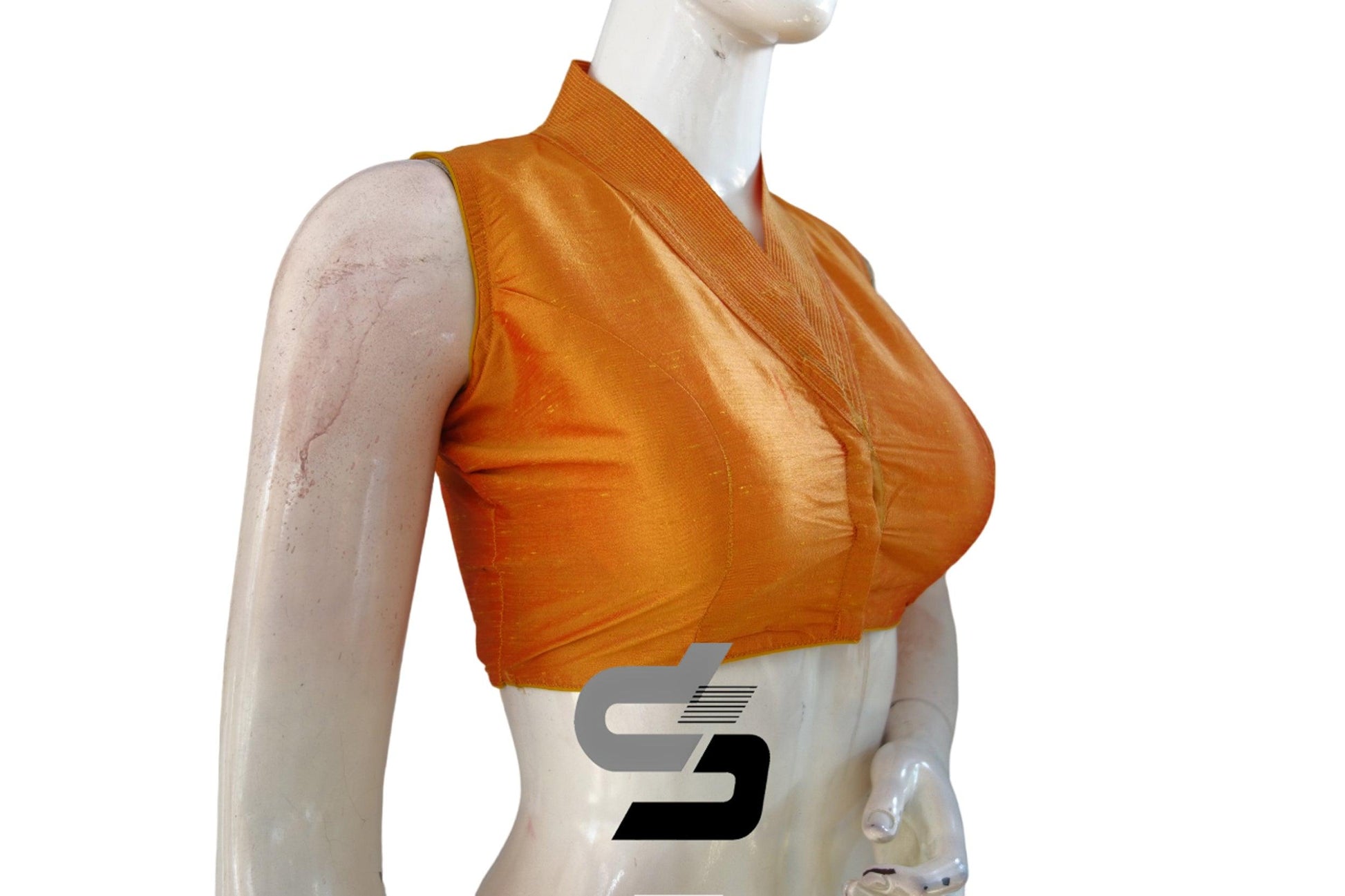 "Statement-Making Style: Ready-to-Wear Mustard Orange Sleeveless Blouse with Collar Neck" - D3blouses