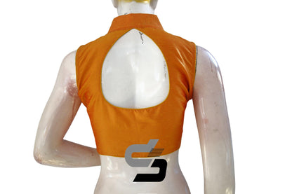 "Statement-Making Style: Ready-to-Wear Mustard Orange Sleeveless Blouse with Collar Neck" - D3blouses