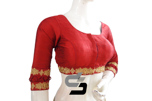 "Elegant Maroon Designer Readymade Saree Blouse with 3/4th Sleeves: Elevate Your Saree Look with Timeless Sophistication!" - D3blouses