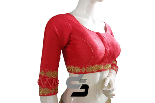 "Chic Peach Pink Designer Readymade Saree Blouse with 3/4th Sleeves: Elevate Your Saree Look with Style!" - D3blouses