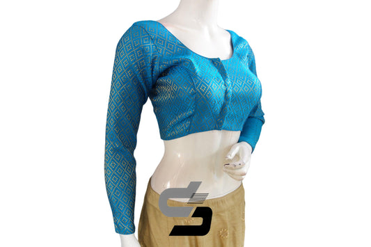 "Stylish Blue Brocade Full Sleeve Ready-Made Saree Blouses: Enhance Your Ethnic Attire!" - D3blouses