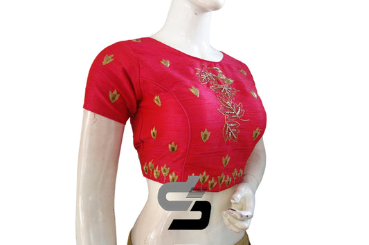 "Fashionable Pink Semi Silk Designer Embroidery: Readymade Saree Blouses to Enhance Your Attire" - D3blouses