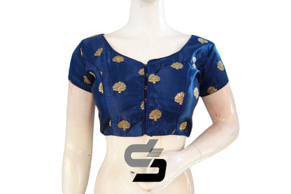 "Glamorous Navy Blue Embroidery Party Wear Blouses: Semi Silk Readymade Collection" - D3blouses