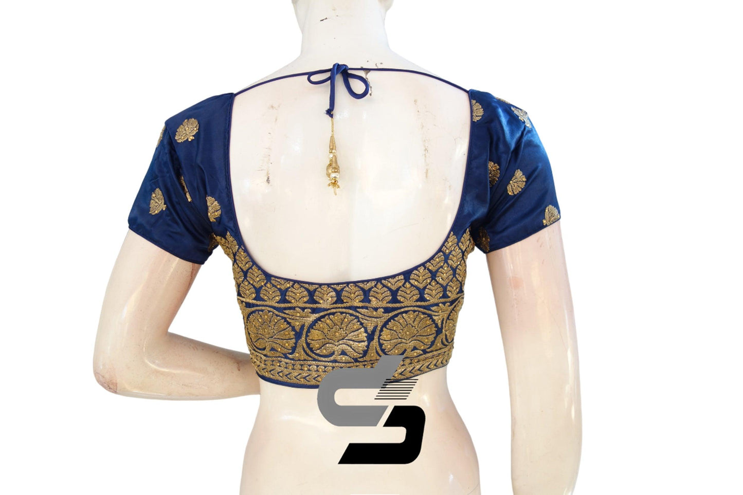 "Glamorous Navy Blue Embroidery Party Wear Blouses: Semi Silk Readymade Collection" - D3blouses