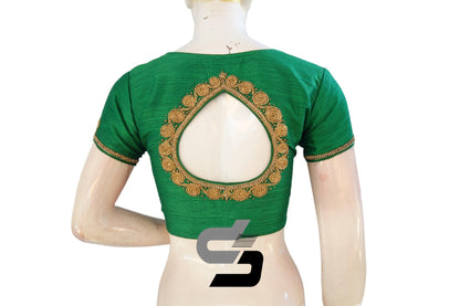 "Captivating Green Color Semi Silk Embroidery Blouses: Readymade Party Wear" - D3blouses