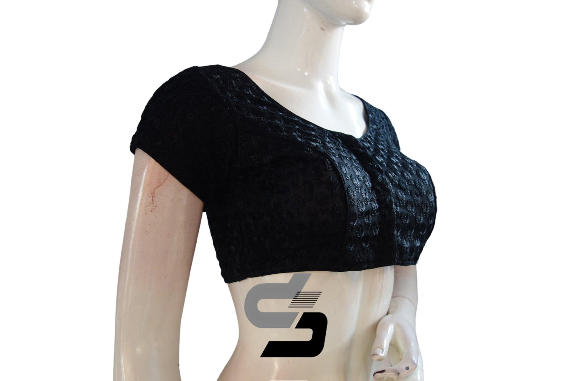 "Trendy Black Color Netted Embroidery Readymade Saree Blouse: Fashion-forward Choice" - D3blouses