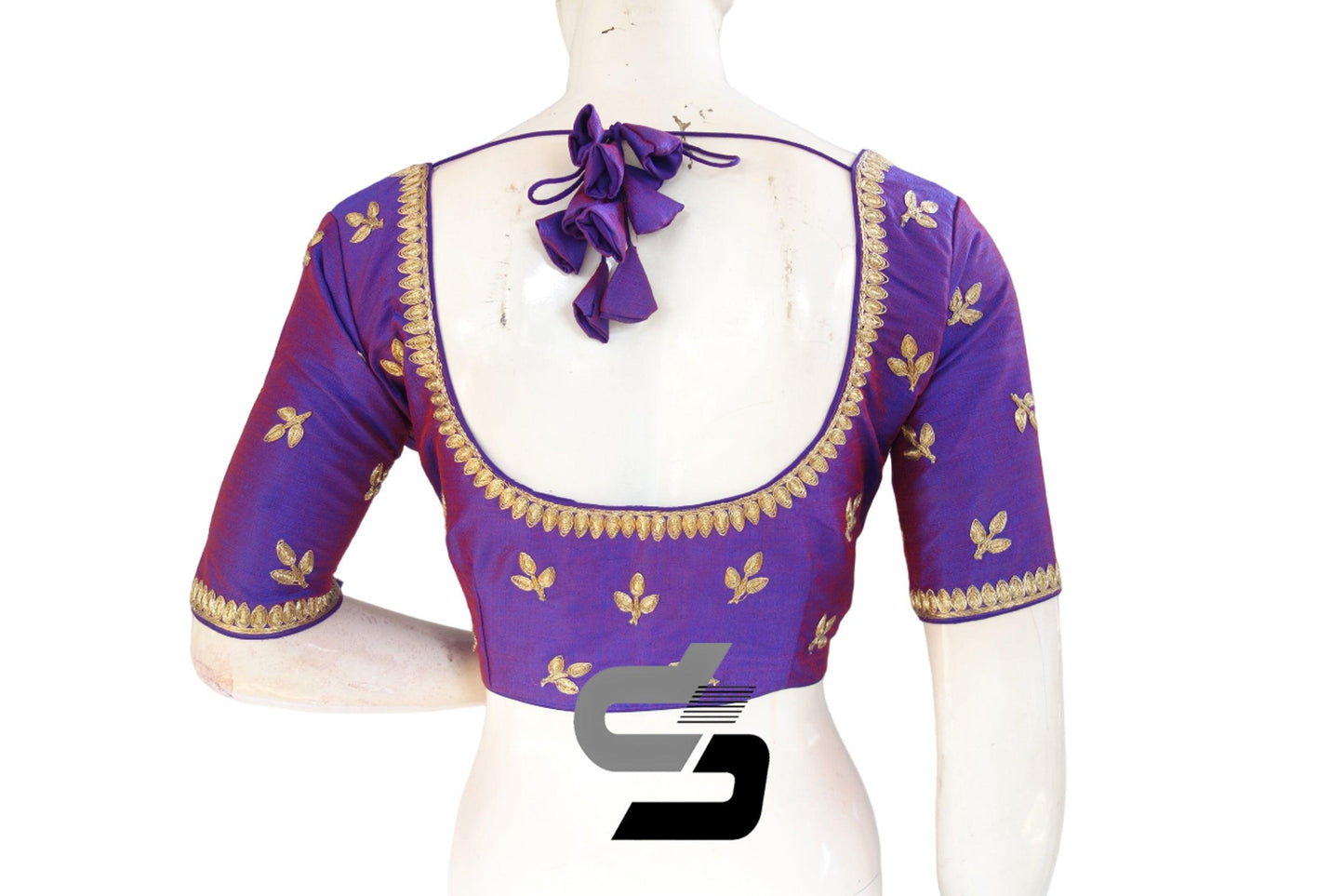 "Embroidered Beauty: Purple Color Semi Silk Readymade Saree Blouse" - D3blouses
