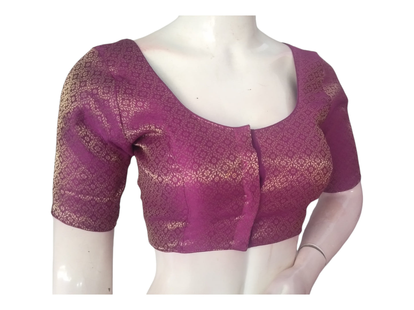 Amethyst Elegance: Brocade Silk Readymade Saree Blouse