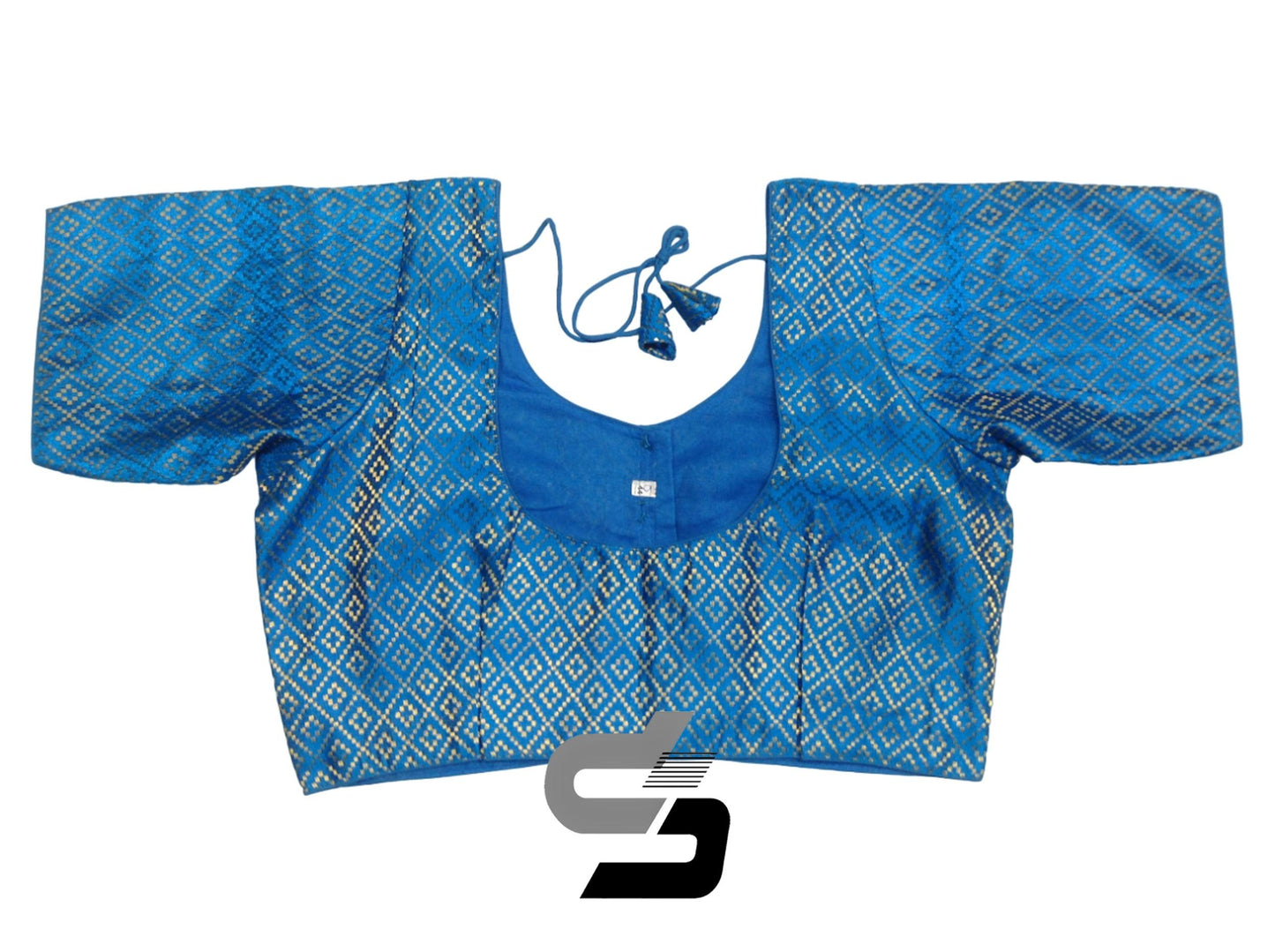 Elegant Blue Plus Size Brocade Silk Saree Blouses, Indian Ethnic Wear