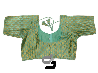 Pastel Green Plus Size Brocade Silk Saree Blouses, Indian Ethnic Wear