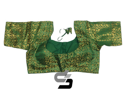 Green Plus Size Brocade Silk Saree Blouses, Indian Ethnic Wear