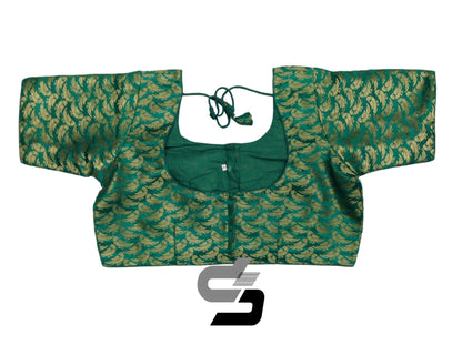 Stylish Teal Green Plus Size Brocade Silk Saree Blouses, Indian Ethnic Wear