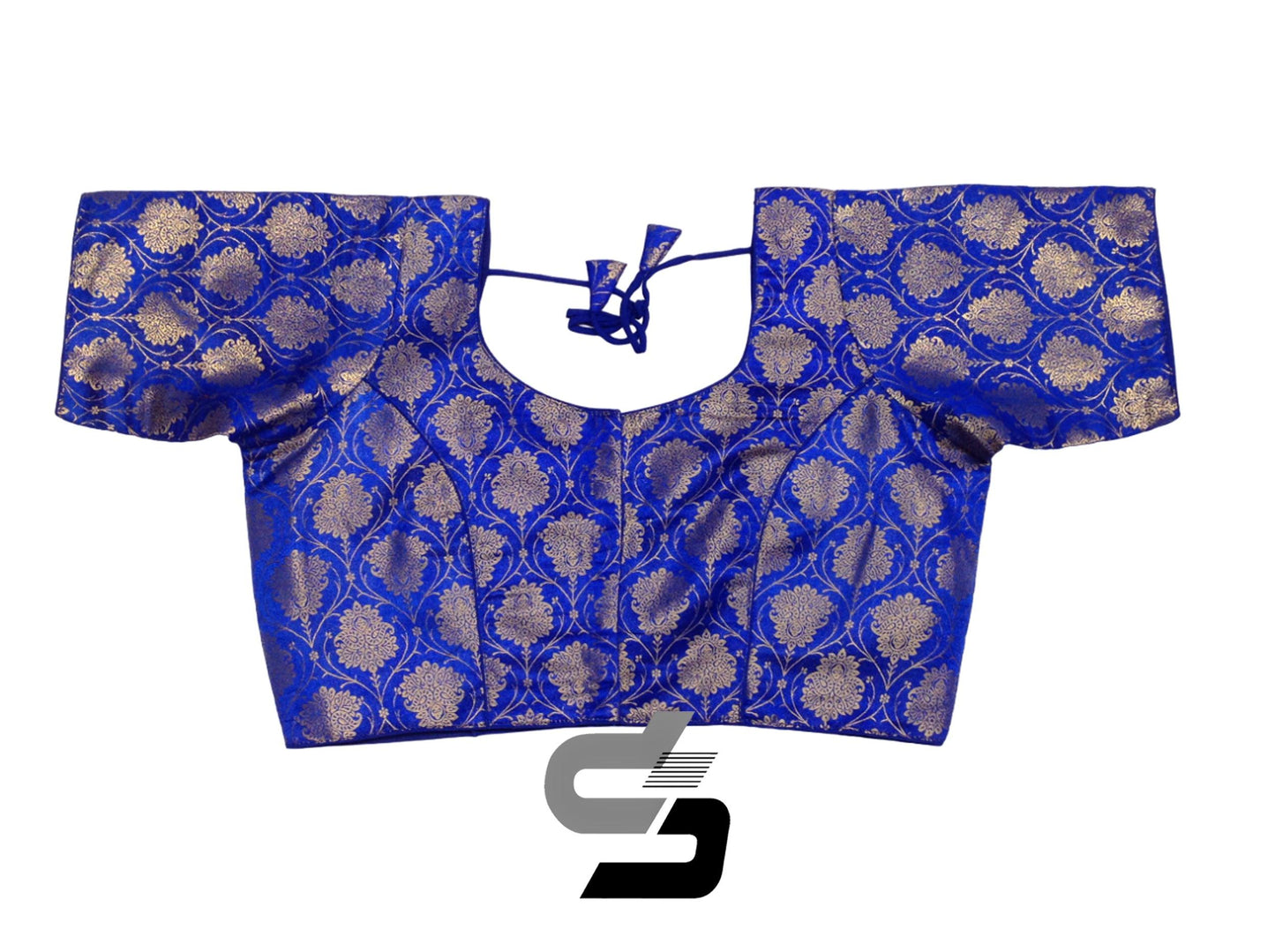 Blue Color Plus Size Brocade Silk Readymade Saree Blouses, Indian Plus Size Blouse