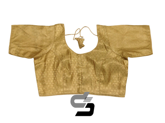 Gold Color Plus Size Brocade Silk Readymade Saree Blouses, Indian Plus Size Blouse