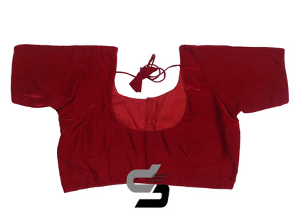 Dark Red Color Velvet Designer Readymade Saree Blouses, Plus Size Collections - D3blouses