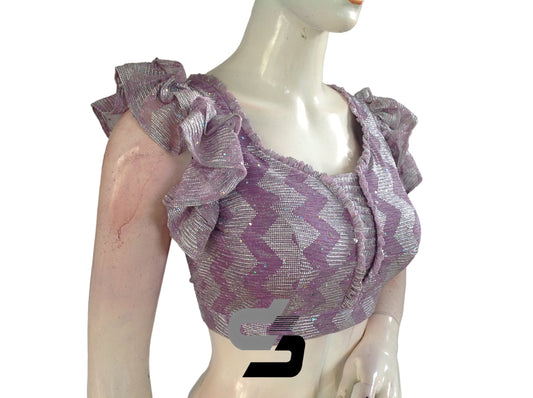 Purple Color Shimmering Lycra Designer Readymade Saree Blouse with Ruffle Sleeves