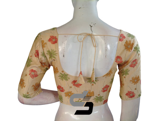 Gold Color Floral Tissue silk Readymade saree blouse From D3 Blouses