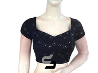 Thumbnail for Black Color Floral Net Embossed Embroidery Readymade Saree Blouse