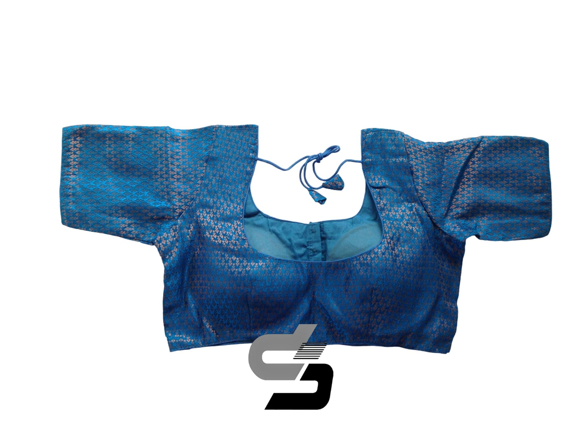 Blue Color Plus Size Readymade Saree Blouses, Indian Brocade Silk Blouse - D3blouses