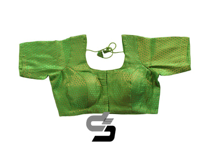 Parrot Green Color Plus Size Brocade Silk Readymade Saree Blouses, Indian Plus Size Blouse