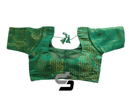 Teal Green Color Plus Size Readymade Saree Blouses, Indian Brocade Silk Blouse